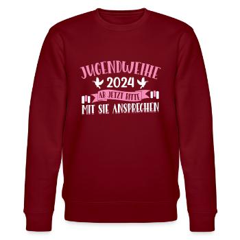 Jugendweihe 2024 Mädchen Junge - Stanley/Stella Unisex Bio-Sweatshirt CHANGER  - Burgunderrot - Vorne - Nik (191cm) & Marisol (170cm)