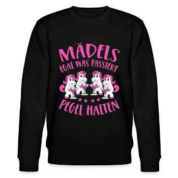 Mädels Pegel Halten Mallorca Sprüche Einhorn Party - Stanley/Stella Unisex Bio-Sweatshirt CHANGER  - Schwarz - Vorne - Nik (191cm) & Marisol (170cm)