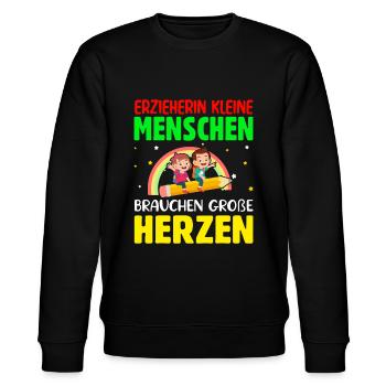 Erzieherin kleine Menschen brauchen große Herzen - Stanley/Stella Unisex Bio-Sweatshirt CHANGER  - Schwarz - Vorne - Nik (191cm) & Marisol (170cm)