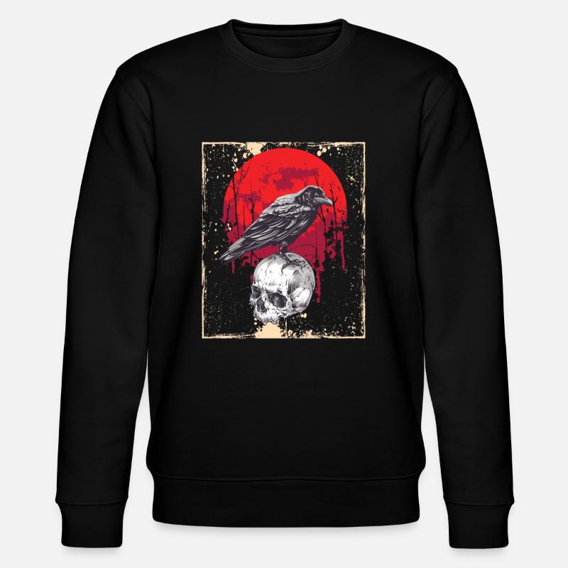 Gothic Skull-Red Moon-Black Crow - Stanley/Stella CHANGER Unisex Organic Sweatshirt - black