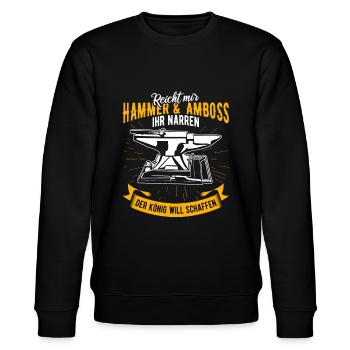 Schmied Spruch Hammer & Amboss - Stanley/Stella Unisex Bio-Sweatshirt CHANGER  - Schwarz - Vorne - Nik (191cm) & Marisol (170cm)