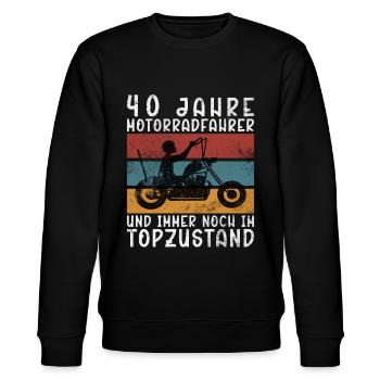 Biker 40 Years Motorcyclist Birthday Motorcycle - Stanley/Stella CHANGER Unisex Organic Sweatshirt - black - Front - Nik (191cm) & Marisol (170cm)