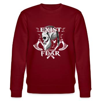 EXIST WITHOUT FEAR - SKULL AXE CROW VIKING Gifts - Stanley/Stella Unisex Bio-Sweatshirt CHANGER  - Burgunderrot - Vorne - Nik (191cm) & Marisol (170cm)