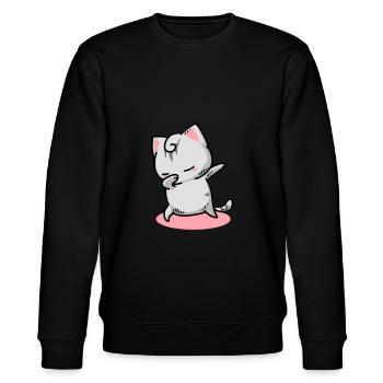 Katze Kawaii Dab - Stanley/Stella Unisex Bio-Sweatshirt CHANGER  - Schwarz - Vorne - Nik (191cm) & Marisol (170cm)