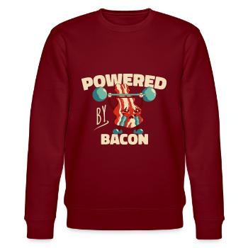 Powered by Bacon Funny Bacon Lover - Stanley/Stella CHANGER Unisex Organic Sweatshirt - burgundy - Front - Nik (191cm) & Marisol (170cm)