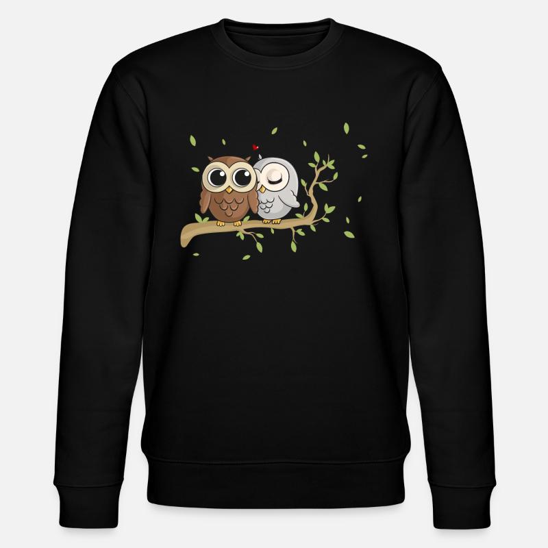 Verliebte Comic Eulen - Stanley/Stella Unisex Bio-Sweatshirt CHANGER  - Schwarz