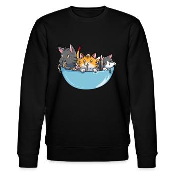 Anime-Ramen-Katze - Stanley/Stella Unisex Bio-Sweatshirt CHANGER  - Schwarz - Vorne - Nik (191cm) & Marisol (170cm)