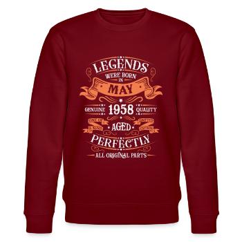 Jahre der Exzellenz Mai 1958 Geschenk - Stanley/Stella Unisex Bio-Sweatshirt CHANGER  - Burgunderrot - Vorne - Nik (191cm) & Marisol (170cm)