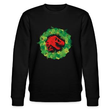 Jurassic World Weihnachts Design T-Rex Mit Kranz - Stanley/Stella Unisex Bio-Sweatshirt CHANGER  - Schwarz - Vorne - Nik (191cm) & Marisol (170cm)
