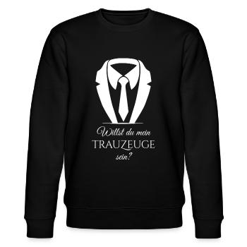 Willst du mein Trauzeuge sein? Werden Fragen Anzug - Stanley/Stella Unisex Bio-Sweatshirt CHANGER  - Schwarz - Vorne - Nik (191cm) & Marisol (170cm)