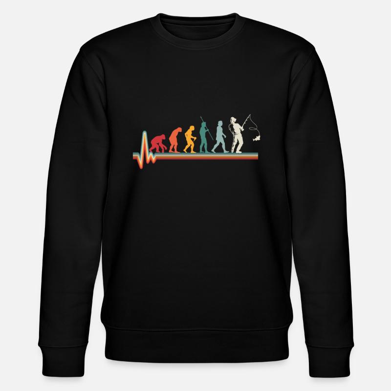 Evolution Angler Herzschlag Retro Geschenk - Stanley/Stella Unisex Bio-Sweatshirt CHANGER  - Schwarz