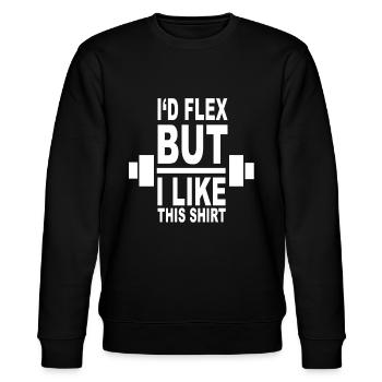 I'd flex but I like this shirt - Power Lifter - Stanley/Stella Unisex Bio-Sweatshirt CHANGER  - Schwarz - Vorne - Nik (191cm) & Marisol (170cm)
