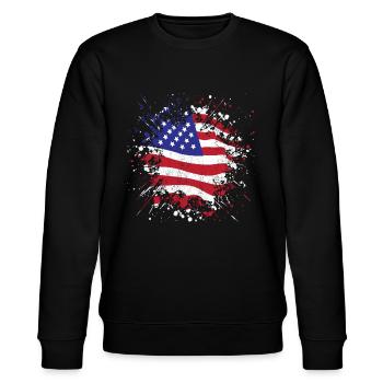USA Fahne Amerika Flagge - Stanley/Stella Unisex Bio-Sweatshirt CHANGER  - Schwarz - Vorne - Nik (191cm) & Marisol (170cm)