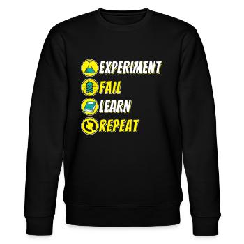 Nerdy Chemie Experiment Fail Learn Repeat Science - Stanley/Stella Unisex Bio-Sweatshirt CHANGER  - Schwarz - Vorne - Nik (191cm) & Marisol (170cm)