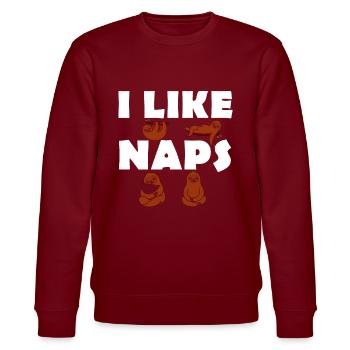 I like Naps - Faultiere - Langschläfer - Stanley/Stella Unisex Bio-Sweatshirt CHANGER  - Burgunderrot - Vorne - Nik (191cm) & Marisol (170cm)
