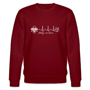Holz Totenkopf Bier Herzschlag Geschenk Kettensäge - Stanley/Stella Unisex Bio-Sweatshirt CHANGER  - Burgunderrot - Vorne - Nik (191cm) & Marisol (170cm)