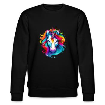 Rainbow unicorn with colorful mane - Stanley/Stella CHANGER Unisex Organic Sweatshirt - black - Front - Nik (191cm) & Marisol (170cm)