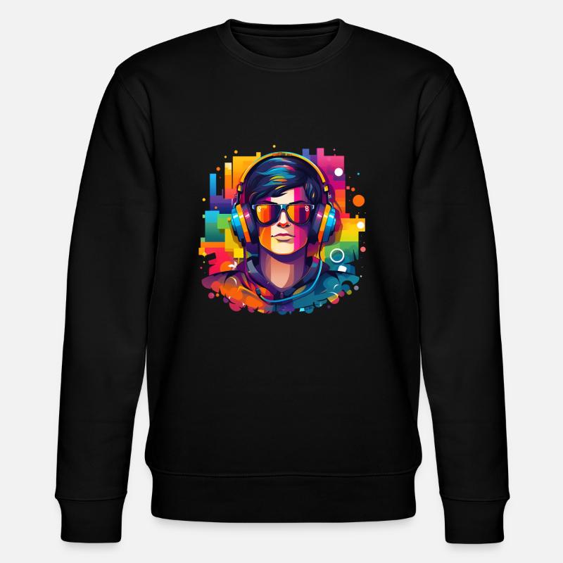 Mann mit Headset und Sonnenbrille - Stanley/Stella Unisex Bio-Sweatshirt CHANGER  - Schwarz