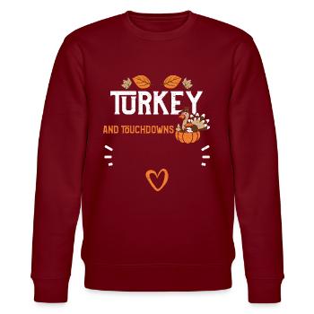 Turkey and Touchdowns - Stanley/Stella Unisex Bio-Sweatshirt CHANGER  - Burgunderrot - Vorne - Nik (191cm) & Marisol (170cm)