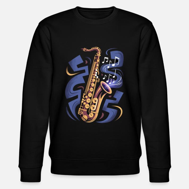 Saxophone With Musical Notes - Stanley/Stella CHANGER Unisex Organic Sweatshirt - black