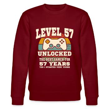 Level 57 unlocked - 57th anniversary - Stanley/Stella CHANGER Unisex Organic Sweatshirt - burgundy - Front - Nik (191cm) & Marisol (170cm)