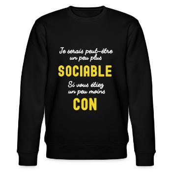je serais un peu plus sociable jaune - Sweat bio CHANGER Stanley/Stella Unisexe - noir - Devant - Nik (191cm) & Marisol (170cm)