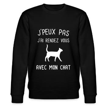 Je peux pas j'ai rendez vous avec mon chat - Sweat bio CHANGER Stanley/Stella Unisexe - noir - Devant - Nik (191cm) & Marisol (170cm)