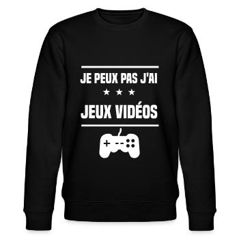 je peux pas j'ai jeux vidéos humour gameur - Sweat bio CHANGER Stanley/Stella Unisexe - noir - Devant - Nik (191cm) & Marisol (170cm)