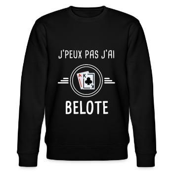 belote je peux pas j'ai belote cartes carte - Sweat bio CHANGER Stanley/Stella Unisexe - noir - Devant - Nik (191cm) & Marisol (170cm)