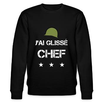 Militaire J'ai glissé chef phrase drôle film culte - Sweat bio CHANGER Stanley/Stella Unisexe - noir - Devant - Nik (191cm) & Marisol (170cm)