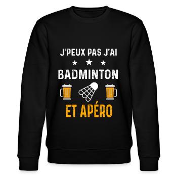 je peux pas j'ai badminton et apéro badminton - Sweat bio CHANGER Stanley/Stella Unisexe - noir - Devant - Nik (191cm) & Marisol (170cm)