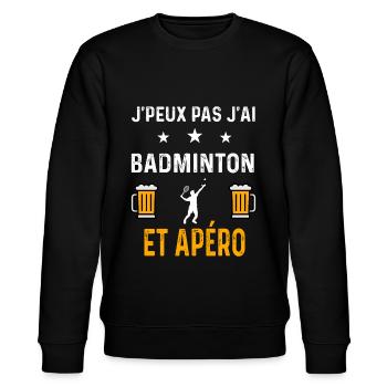 je peux pas j'ai badminton homme et apéro sport - Sweat bio CHANGER Stanley/Stella Unisexe - noir - Devant - Nik (191cm) & Marisol (170cm)