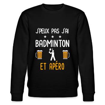 je peux pas j'ai badminton joueur apéro - Sweat bio CHANGER Stanley/Stella Unisexe - noir - Devant - Nik (191cm) & Marisol (170cm)