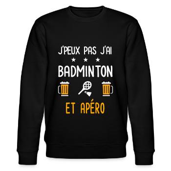 je peux pas j'ai badminton raquette apéro - Sweat bio CHANGER Stanley/Stella Unisexe - noir - Devant - Nik (191cm) & Marisol (170cm)