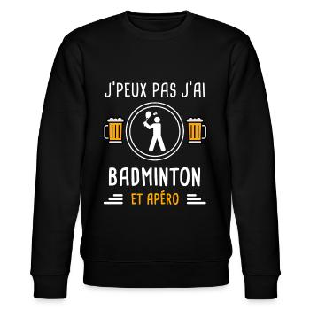 je peux pas j'ai badminton joueur apéro cadeau - Sweat bio CHANGER Stanley/Stella Unisexe - noir - Devant - Nik (191cm) & Marisol (170cm)