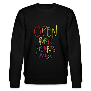Open Ports Hearts and Minds - Stanley/Stella Unisex Bio-Sweatshirt CHANGER  - Schwarz - Vorne - Nik (191cm) & Marisol (170cm)