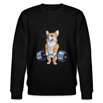 Muscle Corgi Dog Weight lifting Funny Fitness Gym - Stanley/Stella Unisex Bio-Sweatshirt CHANGER  - Schwarz - Vorne - Nik (191cm) & Marisol (170cm)