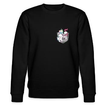 Einhorn Brusttasche - Stanley/Stella Unisex Bio-Sweatshirt CHANGER  - Schwarz - Vorne - Nik (191cm) & Marisol (170cm)