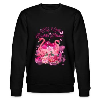 No One Fights Alone Breast Cancer Awareness - Stanley/Stella Unisex Bio-Sweatshirt CHANGER  - Schwarz - Vorne - Nik (191cm) & Marisol (170cm)