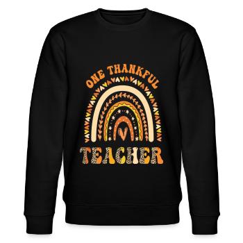 One Thankful Teacher Leopard Rainbow Groovy - Stanley/Stella Unisex Bio-Sweatshirt CHANGER  - Schwarz - Vorne - Nik (191cm) & Marisol (170cm)