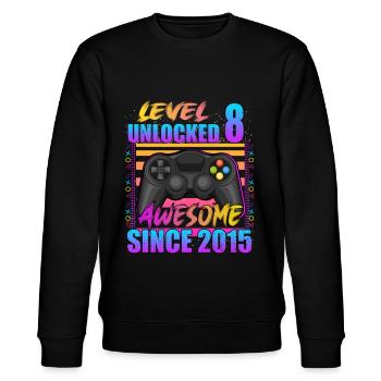 Video Game Level 8 Unlocked Awesome Since 2015 - Stanley/Stella Unisex Bio-Sweatshirt CHANGER  - Schwarz - Vorne - Nik (191cm) & Marisol (170cm)