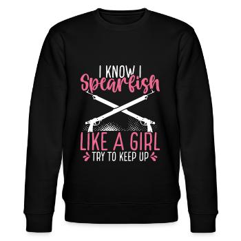 Spearfishing like a Girl Spearfisher Apnoe Diver - Stanley/Stella Unisex Bio-Sweatshirt CHANGER  - Schwarz - Vorne - Nik (191cm) & Marisol (170cm)