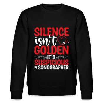 Sonographer Silence is Suspicious Ultrasound Tech - Stanley/Stella Unisex Bio-Sweatshirt CHANGER  - Schwarz - Vorne - Nik (191cm) & Marisol (170cm)