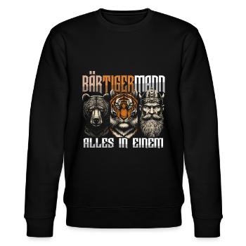 Bärtigermann Bär Tiger Mann Geschenk Bart Sprüche - Stanley/Stella Unisex Bio-Sweatshirt CHANGER  - Schwarz - Vorne - Nik (191cm) & Marisol (170cm)