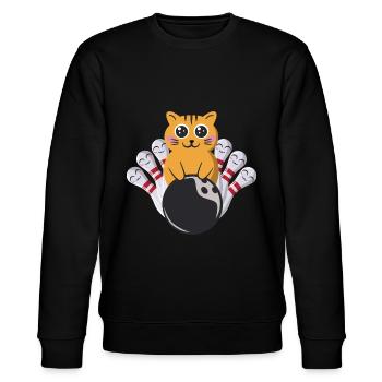 Bowling Katze Kawaii - Stanley/Stella Unisex Bio-Sweatshirt CHANGER  - Schwarz - Vorne - Nik (191cm) & Marisol (170cm)