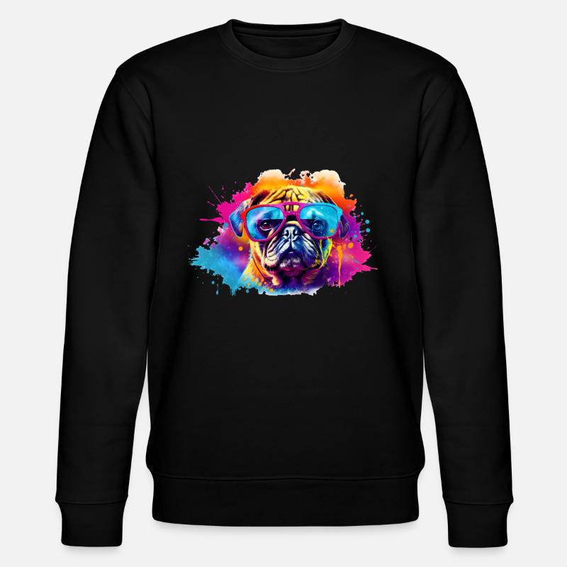 Mopshund mit Sonnenbrille - Stanley/Stella Unisex Bio-Sweatshirt CHANGER  - Schwarz