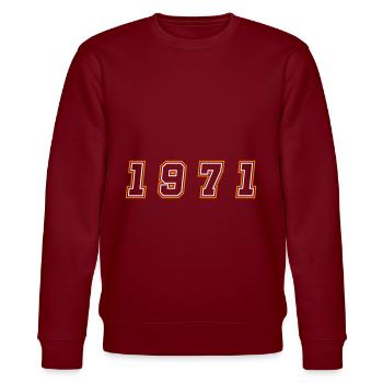 1971 Jahr Zahl - Stanley/Stella Unisex Bio-Sweatshirt CHANGER  - Burgunderrot - Vorne - Nik (191cm) & Marisol (170cm)