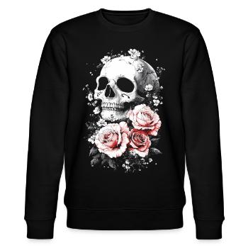 Crâne et os croisés avec des roses - Sweat bio CHANGER Stanley/Stella Unisexe - noir - Devant - Nik (191cm) & Marisol (170cm)