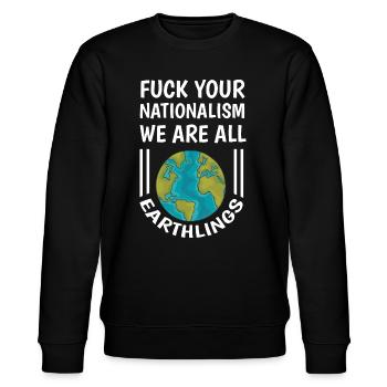 Lustiger Spruch Gegen Rechts Nationalismus - Stanley/Stella Unisex Bio-Sweatshirt CHANGER  - Schwarz - Vorne - Nik (191cm) & Marisol (170cm)