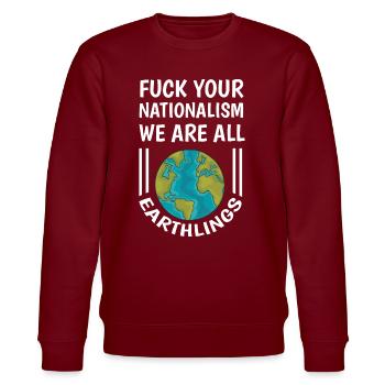 Lustiger Spruch Gegen Rechts Nationalismus - Stanley/Stella Unisex Bio-Sweatshirt CHANGER  - Burgunderrot - Vorne - Nik (191cm) & Marisol (170cm)